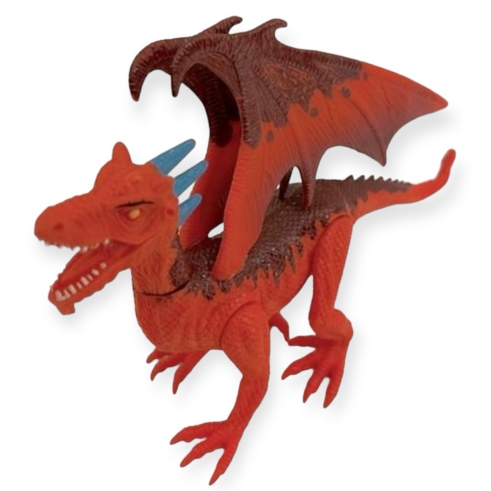 Dragon Toys Megasaur Dragon Red Body Blue Horns 8.5" long Legs Move Head Rotates